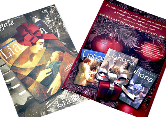 Promoción de revista Liahona para La Iglesia de Jesucristo de los Santos de los Últimos Días. 